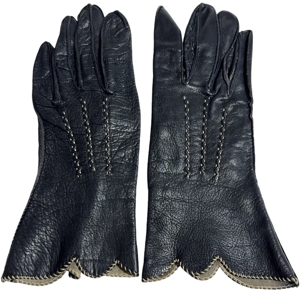 Womens Vintage Deerskin Gloves Scalloped Edge Size 6.5 Unlined